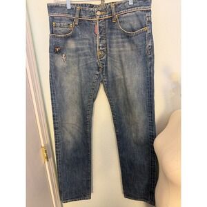 Dsquared2 Mens Italian Distressed Denim Jeans Vintage Wash Size 35